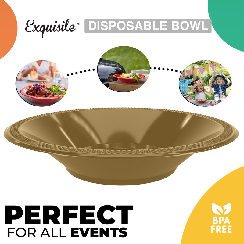 Gold 12 Oz Plastic Bowls Disposable Party Bowls - Gold