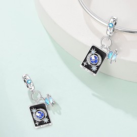 LNQOBU 925 Sterling Silver Charms for Bracelets & Necklaces 5A Cubic Zirconia Tarot Cards Dangle Pendant,Charms Beads Gift for Women Jewelry