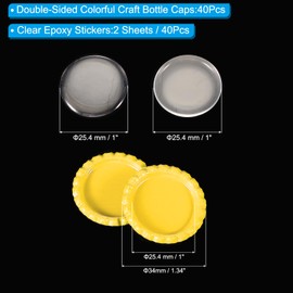 PATIKIL 40 Set Bottle Caps for Crafts, 1 Inch Double Sides Printed Craft Bottle Caps with Clear Resin Epoxy Stickers for DIY Craft Badge Making, Yellow