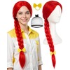 ESUNO 25Inch Long Red Braided Wig Cowgirl Wigs Red Cowboy