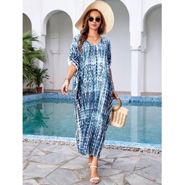 IMAGEKOPE - Traje de baño largo con estampado de caftanes para mujer, vestido largo de playa informal, 730-imagen22, One Size