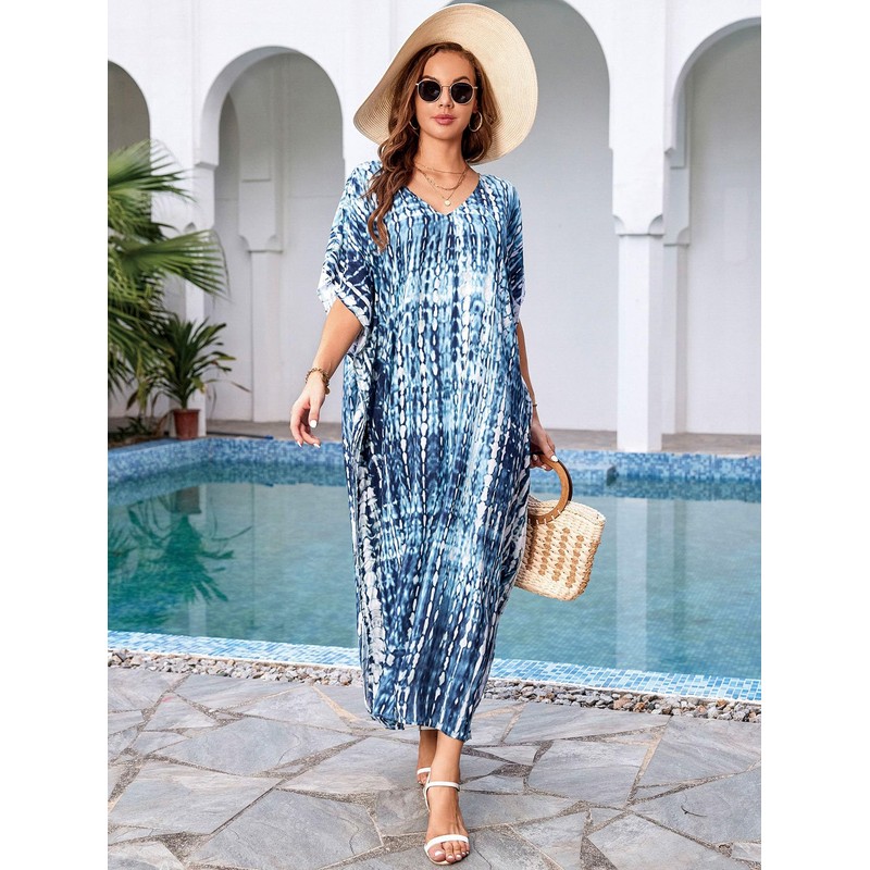 IMAGEKOPE - Traje de baño largo con estampado de caftanes