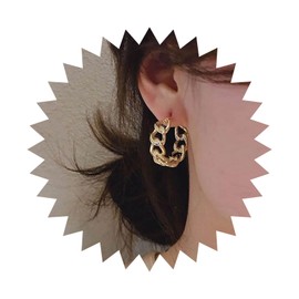 Cimenexe Bohemian Hoop Stud Earrings Gold Cuban Chain Hoop Earrings Curb Hollow Circle Earrings Large Geometric Circle Hoop Earrings Jewellery for Women and Girls Gifts, Zinc, No Gemstone