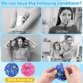 Picky Pad, 2PCS Skin Picking Fidget Toys for Adults Kids, Round Picky Pad Reusable Sensory, Stress and Anxiety Relief Toys, Picky Pads Kit