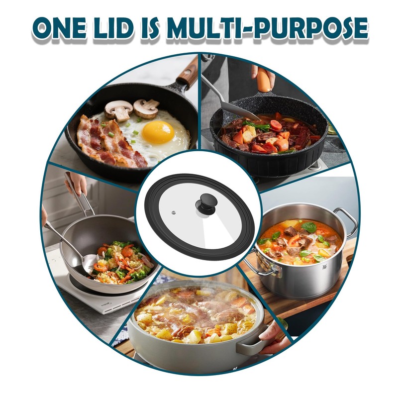 Universal Lid for Pots Pans and Skillets, 9.5&10.5&11.5 inch, Diameter