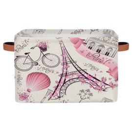 Storage Basket Floral Paris Eiffel Tower, Large Foldable Organizer Storage Bins for Shelves, Sturdy Canvas Cubes Storage Boxes with Handles for Toys Closet Nursery Office Living Room 15" x 11" x 9.5"