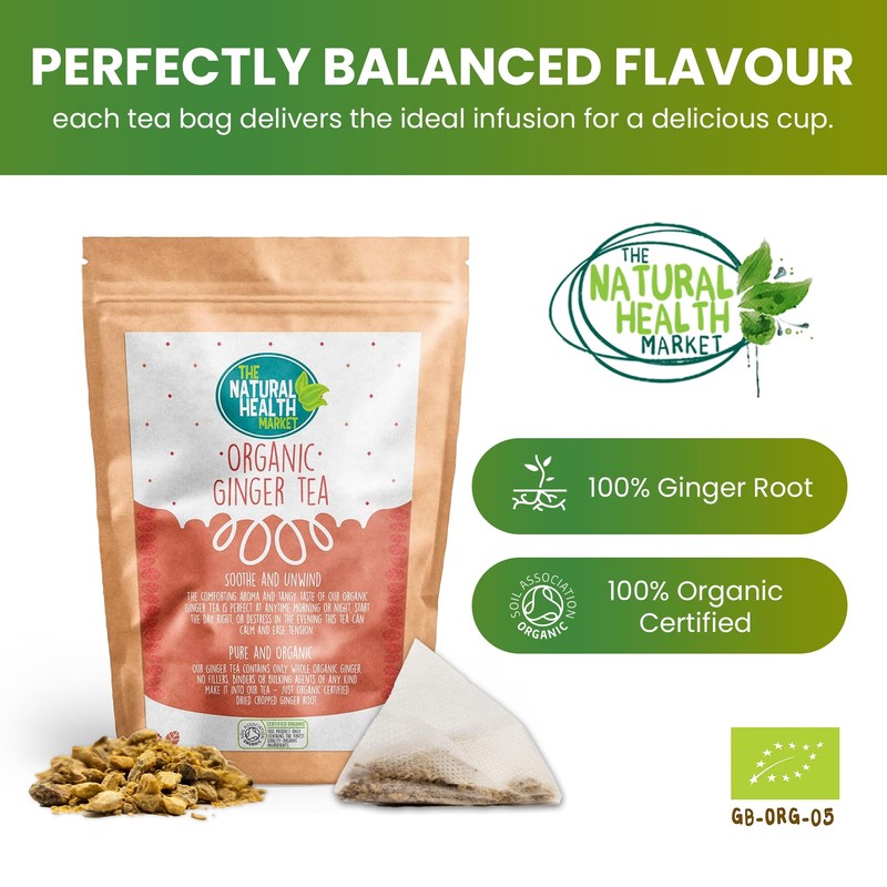 The Natural Health Market, Organic Ginger Tea Bags - 100