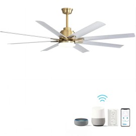 Modern 66-Inch LED Ceiling Fan With Dimmable Light DC Motor Remote Control Indoor Low Profile 5 Blades Smart Home CompatibleColor: as Pic Color
