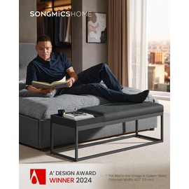 SONGMICS HOME LUIZ Collection - Ottoman Bench, End of Bed Bench, Reversible Top, Shoe Bench with Tray, Steel Frame, Max. Load 660 lb, for Bedroom, Living Room, Entryway, Ink Black ULOM082B01V1