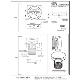 Westbrass Tip-Toe Integrated Overflow Tub Trim with Floating Faceplate, Polished Brass, D98RK-01