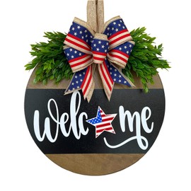 Welcome Sign for Front Door Decoration, 12" Round Wood Wreaths Hanging Welcome Sign Porch Farmhouse Decor Housewarming Gift