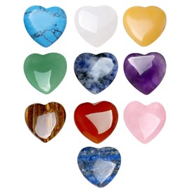 Natural Crystal Heart Healing Stones Gift Set (10 Pcs) - Reiki Chakra Energy Gems, Valentine's Day Gifts for Women, Small Love Heart Gemstone Presents