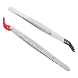 Operitacx 2Pcs Stainless Steel Curved Bent Tip Tweezers with Tips for Jewelry and Crafts Durable Non Slip Design for Precision Tasks and Safe Handling of Delicate Objects