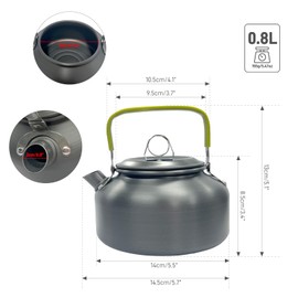 XFGSYXS 0.8L Camping Kettle, Hard-Anodized Aluminum Portable Campfire Kettle for Open Fire, Outdoor Camp Tea Coffee Pot for Stove Top, Backpacking, Hiking, Picnic and Traveling