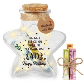 Giftota 40th Birthday Women Men, LED Bottle Light Star Shape with Cork, Money Gifts Birthday 40, Cool Birthday Table Decoration, Gift Ideas, Birthday Gift Idea for Family, Friends, Lovers