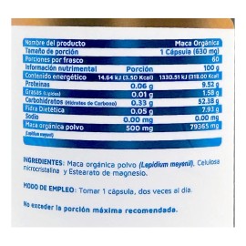 Suplemento Alimenticio De Maca Organica 60 Caps Vidanat Sabor Sin Sabor