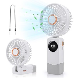 Handheld Fan, Portable Hand Fan USB Rechargeable Fans with 5 Speeds, Mini Foldable Battery Operated Fan, Small Desktop Fans with LED Display for Home Office Bedroom, Summer Travel Essentials
