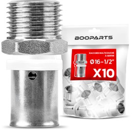 BOOPARTS - Pack of 10 - Multilayer Connector 16 - M1/2" (15/21) for Crimping TH Contour - Multilayer Coupling for Crimping Straight Male - Multilayer Pipe Connector 16