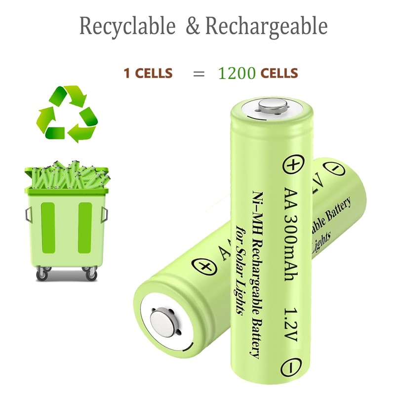 12 Packs 1.2V AA 300mAh Ni-MH Rechargeable Batteries for Solar