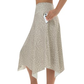 COPYTREE Knee Length Skorts Skirts for Women with Pockets High Waisted Athletic Skorts Womens Modest Midi Skirts Light Leopard, XXL