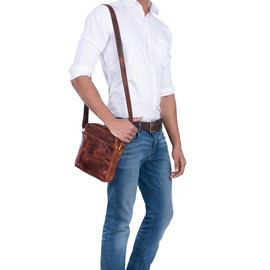 STILORD 'Kennedy' Small Genuine Leather Vintage Messenger Bag Leather Case for 8.4 Inch Tablet Bag Modern Shoulder Bag Leather Brown