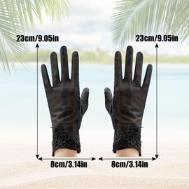 Tidyworm Women's Lace Gloves, UV Protection, Thin, Cool Feel, Summer Gloves, Anti-UV, Anti-Slip, Smartphone Compatible, Sunscreen, Weddings, Driving, Bicycle, C Black