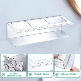 Electric Toothbrush Head Holders, Electric Toothbrush Holders Wall Mounted, Shower Electric Head Holder, Toothbrush and Toothpaste Holder, Tooth Brushing Holder for Bathroom (Silver, Large)