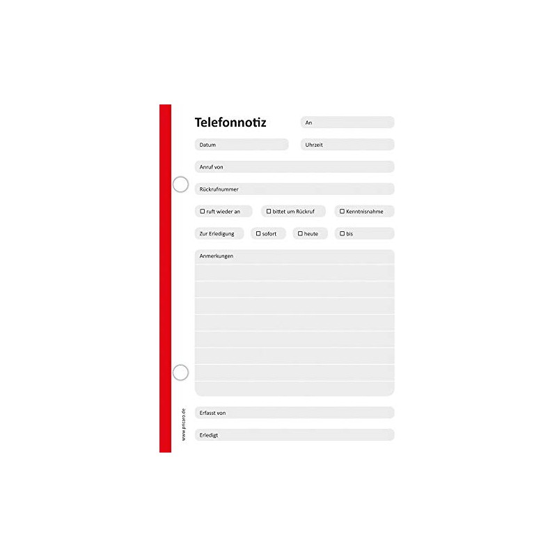 PRICARO 5 x A6 Punched Telephone Notepad Red