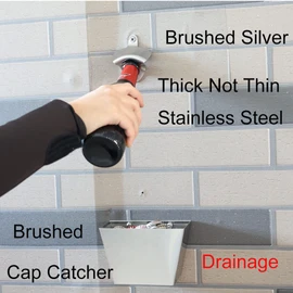 Wall Mounted Beer Bottle Opener with Cap Catcher Drain Openings