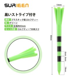 50pcs Golf Long Tees Golf Tees 83mm Graduated Height Adjustable Easy Ride Stripe Anti-Break Golf Tees with Line (Green)