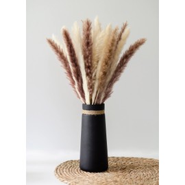 flature Ceramic Vase for Pampas Grass - Bouquet Vase Black Matt as Boho Decoration, Large Vase 25 cm High for Flowers, Home Decoration for Fresh Flowers, Dried Flowers, Bouquet Office (Size L)