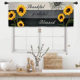 Kalmico Farmhouse Sunflower Rustic Kitchen Curtain Valance 54W x 18L Inch Wood Wooden Country Rural Rod Pocket Short Cafe Small Window Treatment Drapes Decor