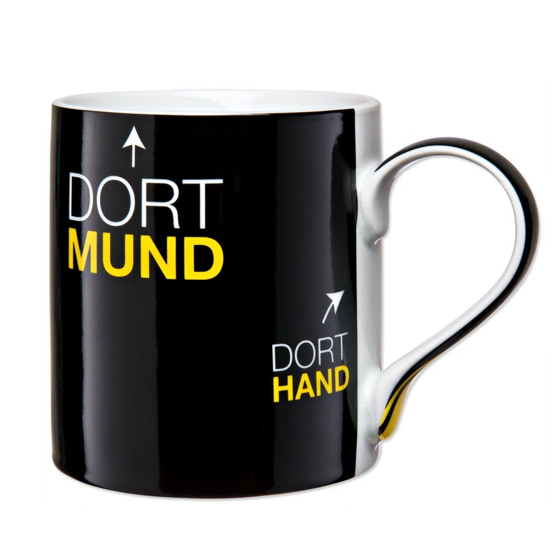 BVB Borussia Dortmund Tasse, dort Herz, dort Mund, schwarz, 0,3