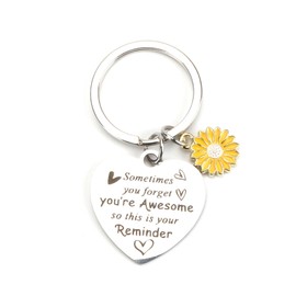 Tranbath Keychain Stainless Steel Heart with Flower Pendant, Sentimental Gifts for Women, Mums, Sisters and Friends, Encouragement Keyring for Birthdays and Special Occasions, Sister Gift