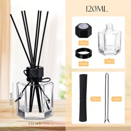 Reed Diffuser Bottle Empty Glass Diffuser Bottles Diffuser Jars with Caps and Black Rattan Sticks Set 120ml 4.06 Ounce Fragrance Accessories Use for DIY Replacement Reed Diffuser Sets (Black, 12)