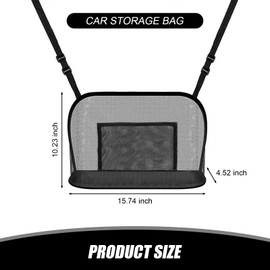 jokormo 1 PC Car Seat Back Gap Mesh Pocket, 15.74" x 4.52" x 10.23" Adjustable Drawstring Velcro Closure Large Capacity Wallet Cell Phone Tissue Bag, Multi-functional Accessory, for Cars (Black)