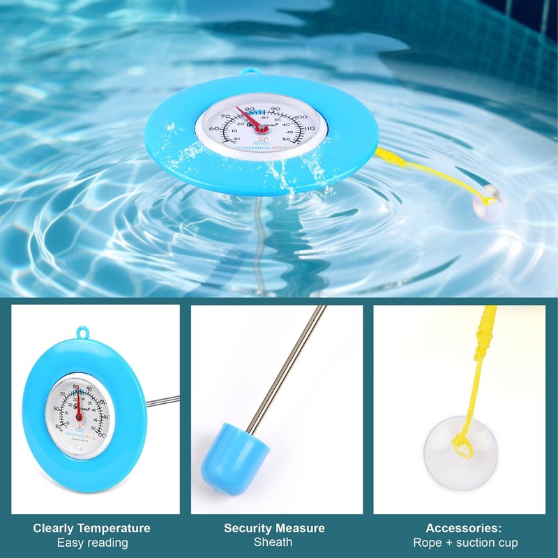 SPOROLWE Floating Pool Thermometer Easy Read – Battery-Free, Color-Coded Ideal