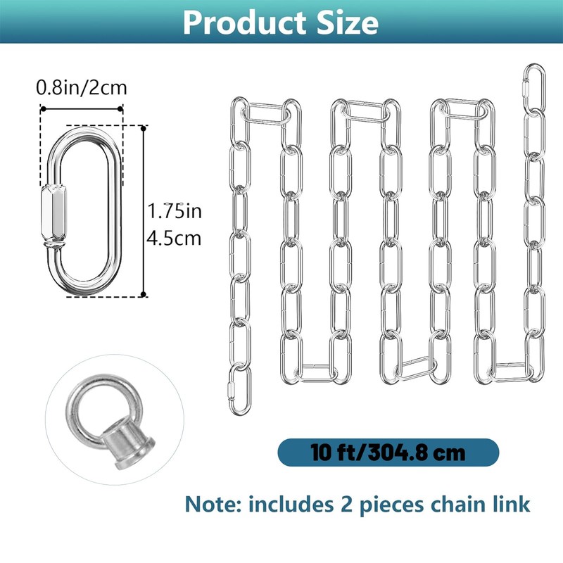 10 Feet Silver Light Fixture Chain, Adjustable Extension Chain with