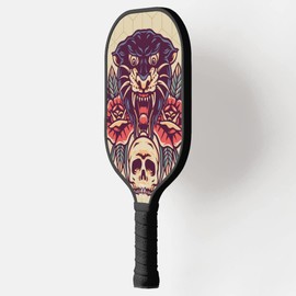 TigerTail Sports Panther Skull Colorful Design Pickleball Paddle, USA Pickleball Approved, Black Trim