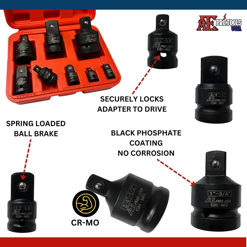 ATE Pro. USA - 8pc Impact Socket Adapter Reducer Set,