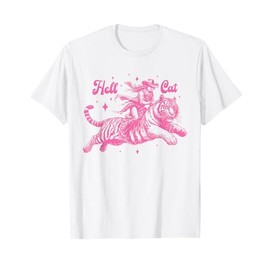 Hell Cat Cowgirl Riding Tiger Vintage T-Shirt