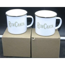 Rum Chata Set of 2: Rum Chata Copper, White Enamel Mule Mug Cup with Gold Lettering NEW!!!