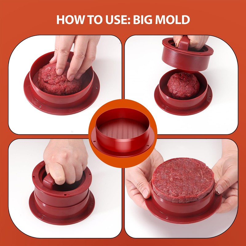 Pisol Hamburger Press, 4-in-1 Burger Press Patty Maker Slider, Stuffed