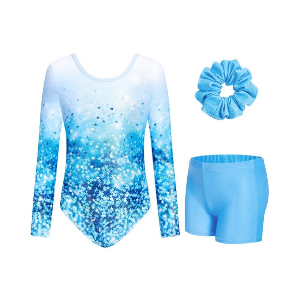 JiAmy Leotards for Girls Gymnastics, Long Sleeve Sparkly Dance Biketards