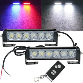 LED Emergency Strobe Lights Bar with Remote Control 2Pcs Red Blue Change White Double Color Warning Police Grille Lights Bar Surface Mount fit for Car POV Utility Construction Vehicle Tow Truck Van