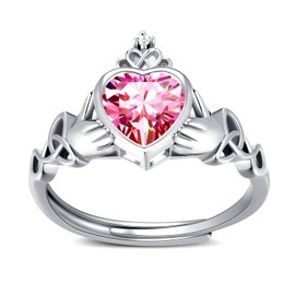 Claddagh October Tourmaline Birthstone Rings - 925 Sterling Silver Adjustable Heart Gemstone Ring Traditional Irish Wedding Band Promise Eternity Bands Jewelry for Women (With Gift Box)