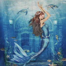 Treasure Gurus Mermaid Fabric Bath Shower Curtain Ocean Under The Sea Bathroom Accessories Coastal Home Decor