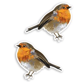 2 x 10cm Cute Red Robin Vinyl Stickers - Bird Wildlife Garden Fun Sticker #30913 (10cm Wide)