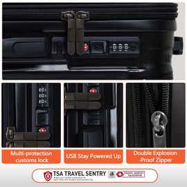 OUZZO Luggage,carry-on luggage with wheels,hardshell suitcase,expandable midium luggae,luggage locks TSA approved,24-inch suitcase with corner protectors,Black