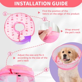 Inflatable Recovery Dog Cone Collar for Large Medium Dogs After Surgery, Soft Dog Donut Collar Adjustable Recovery Bone for Pets, Prevent from Biting & Scratching (Pink, M+)